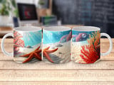 Vibrant Coral Reef Mug Sublimation Wrap for 11oz 15oz Mugs, Underwater Ocean Digital Design, Marine Life PNG Art File thumbnail 1
