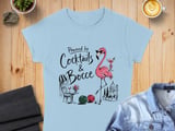 Powered by Cocktails & Bocce T-Shirt, Funny Flamingo Shirt, Cocktail Lover Tee, Bocce Ball Gift, Vacation Shirt, Summer Vibe Top thumbnail 4