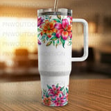 40oz Tumbler Sublimation PNG, Distressed Colorful Lily Floral Wrap, Tapered Seamless Digital Design, Add Name, Free Car Coasters, Download thumbnail 4