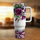 40oz Tumbler Sublimation PNG, Distressed Lilies Floral Wrap, Tapered Seamless Design, Mom Gift Digital Download, Add Name, Car Coasters Free thumbnail 5