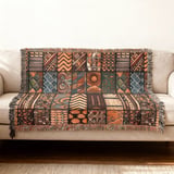Global Boho Mosaic Velveteen Blanket, African Tribal Art Throw Pillow, Earthy Textured Woven Blanket, Unique Home Decor Gift thumbnail 12