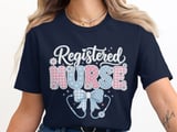 Registered Nurse Gingham Polka Dot T-Shirt with Stethoscope Bow thumbnail 8