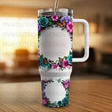 40oz Tumbler Sublimation PNG, Distressed Floral Butterfly Dragonfly Design, Tapered Seamless, Add Name for Wedding Gift, Free Car Coasters thumbnail 4