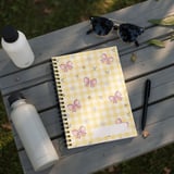 Pink Bow Gingham Backpack, Cute Coquette Aesthetic Spiral Notebook, Yellow Cottagecore Soft Girl School Bag, Preppy Teen Kawaii Book thumbnail 3