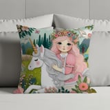 Unicorn Blanket Pillow Pillow Case: Floral Crown Girl, Pastel Colors, Whimsical thumbnail 2