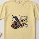 There's A Little Witch In All of Us Shirt, Celestial Witch Hat Floral Graphic Tee, Moon & Stars Halloween Sweatshirt Gift thumbnail 6