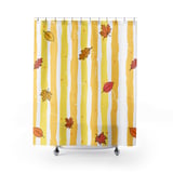Fall Leaves Shower Curtain, Bath Mat, Cozy Autumn Bathroom Decor, Yellow Striped Thanksgiving Bath Rug, Cottagecore Fall Leaves Home Decor thumbnail 2