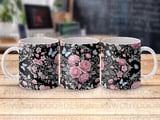 Dark Floral Butterfly Mug Wrap Sublimation, 11oz 15oz Digital Design, Pink Flower Cottagecore PNG for Her Birthday Gift thumbnail 1