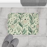 Sage Green Botanical Shower Curtain, Boho Folk Art Leaves Bath Mat, Earthy Cottagecore Bathroom Decor, Modern Nature Floral Bath Set thumbnail 17