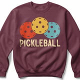 Pickleball Gildan Crewneck Sweatshirt, PICKLEBALL, Court Warm Up Retro Vintage Balls Graphic Fleece Top thumbnail 3