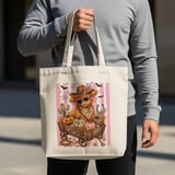 Highland Cow Halloween Tote Bag, Spooky Cute Fall Pumpkins Wagon Garden Banner, Rustic Boho Animal Lover Gift, Autumn Western Chic Decor thumbnail 6