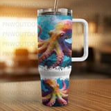 Colorful Octopus Tumbler Wrap, 40oz Sublimation Design, Seamless Tapered, Distressed Effect, Ocean Art Digital Product thumbnail 2
