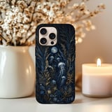 Jellyfish Tough Phone Case, Dark Ocean Moody Botanical Phone Cover, Vintage Celestial Moon Sea Life Aesthetic Gift for Nature Lover thumbnail 4