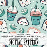Sweet Sushi & Boba Kawaii Digital Design Size Bundle Png thumbnail 2