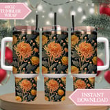 Chrysanthemum Tumbler Design, Watercolor Flowers, Junk Journal, Printable Tumbler PNG, Scrapbooking Paper, Floral Background Digital thumbnail 8