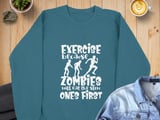 Exercise Because Zombies T-Shirt, Funny Zombie Running Sweatshirt, Humorous Fitness Tee, Apocalypse Runner Gift, Halloween Shirt thumbnail 2