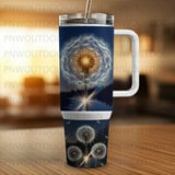 40oz Tumbler Sublimation PNG, Distressed Dandelion Night Sky Digital Design, Seamless Tapered Wrap, Free Car Coasters Included thumbnail 3