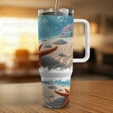 40oz Tumbler Sublimation Wrap Digital Download - Seamless Underwater Ocean Starfish Coral Distressed Tapered PNG thumbnail 4