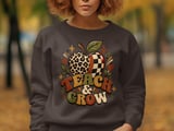 Retro Teacher Sweatshirt Teach and Grow Hoodie, Cute Boho Leopard Apple Teacher Appreciation Gift, Groovy Fall Educator Tote Bag thumbnail 3