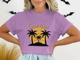 Comfort Colors Beach Vibes T-Shirt, Tropical Vacation Palm Tree Sunset Tee with Faux Gold Print Text, Coastal Summer Beach Lover Gift Shirt thumbnail 4