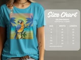 Tropical Parrot Sunset Beach T-Shirt, Vibrant Macaw Bird Tee, Island Life Vacation Shirt, Nature Lover Gift for Her, Beach Summer Apparel thumbnail 9