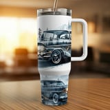 Classic Car Tumbler Wrap, 40oz Sublimation Design, Vintage Ride PNG, Pine Forest Mountains Digital thumbnail 4