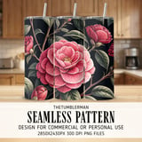 Pink Camellia Tumbler Design, Floral Digital Papers, Watercolor Flowers, Junk Journal Pages, Printable Tumbler PNG, Scrapbooking Paper thumbnail 2