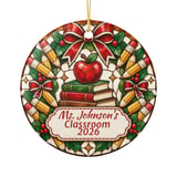 Personalized Teacher Christmas Ornament, Stained Glass Style Teacher Appreciation Gift, Custom Classroom Holiday Tree Decor Keepsake thumbnail 3