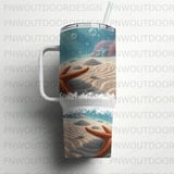 40oz Tumbler Sublimation Wrap Digital Download - Seamless Underwater Ocean Starfish Coral Distressed Tapered PNG thumbnail 16