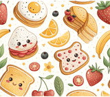 Digital Pattern Bundle, Kawaii Food Pattern, Cute Breakfast Digital, Egg, Pancake, Toast, Strawberry, Banana, Seamless Design, Digital thumbnail 8