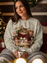 Cozy Season Cat Sweatshirt, Vintage Winter Cat Hoodie, Cute Tabby Cat Scarf Graphic, Aesthetic Autumn Cottagecore Tote Bag Gift thumbnail 3