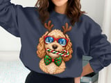 Goldendoodle Christmas Reindeer Antlers Sunglasses Candy Cane Bow Tie Holiday Dog Graphic Standard T-Shirts thumbnail 10