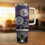 40oz Dandelion Tumbler Sublimation PNG, Distressed Seamless Tapered Wrap, Purple Floral Digital Design, Magical Dandelion Instant Download thumbnail 3