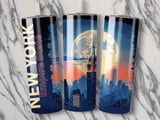 New York Cityscape 20oz Tumbler Wrap, Empire State Building, Full Moon, Seamless Design, Skyline Tumbler, Travel Tumbler, USA Gift thumbnail 2