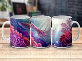 Vibrant Deep Sea Squid Mug Sublimation Wrap Digital Download - Fantasy Ocean Creature Coral Reef Art for 11oz & 15oz Cup Designs thumbnail 7