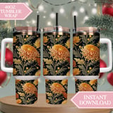Golden Chrysanthemum Tumbler Design, Watercolor Flowers PNG, Digital Paper Pack, Floral Backgrounds, Junk Journal Pages, Printable Art thumbnail 8
