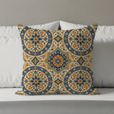 Boho Medallion Pillow Cover, Moroccan Floral Pillow Case, Global Eclectic Decorative Cushion, Ornate Blue Orange Gold Accent Pillow thumbnail 8