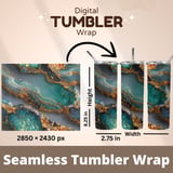 20 oz Agate Tumbler Wrap, Teal Green Stone Sublimation Design, Straight Tapered Tumbler png, Digital Download for Tumblers thumbnail 5