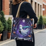 Halloween Tote Bag, Ghost on Scooter, Spooky Forest, Animals, Halloween Gift, Fall Decor, Trick or Treat Bag, Holiday Shopping Bag thumbnail 6