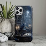 Dark Academia Tough Phone Case, Gothic Raven Bookish Phone Cover, Moody Midnight Library Aesthetic Case, Spooky Book Lover Gift thumbnail 1