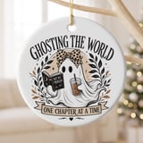 Ghost Book Lover Ornament, Cute Spooky Reader Christmas Decor, Introvert Bookish Gift, Iced Coffee Reading Lover Tree Ornament thumbnail 2