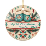 Baby First Christmas Ornament Personalized, Retro 1st Xmas Keepsake Bauble for Newborn Boy Girl, Custom Baby Booties Holiday Tree Decor thumbnail 4