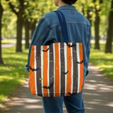 Spooky Bat & Star Grunge Stripe Phone Case, Halloween Aesthetic Tote Bag, Orange and Black Witchy Phone Cover thumbnail 2