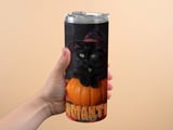 Personalized Halloween Tumbler, Black Cat Tumbler, Witch Cat Tumbler, Halloween Decor, Spooky Tumbler, Custom Name Tumbler thumbnail 5