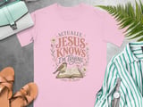 Jesus Knows I'm Trying T-Shirt, Christian Faith Tee, Inspirational Religious Gift for Her, Cottagecore Sparrow Bible Floral thumbnail 9