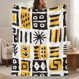 Abstract Mudcloth Pattern Velveteen Blanket, Boho African Design Throw Pillow, Geometric Black Yellow White Woven Blanket, Eclectic Home thumbnail 1