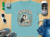 Saved By Grace Cat Youth T-Shirt, Christian Faith Shirt, Whimsical Pet Lover Tee, Inspirational Gift For Her, Vintage Boho Religious Apparel thumbnail 8