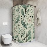 Sage Green Botanical Shower Curtain, Boho Folk Art Leaves Bath Mat, Earthy Cottagecore Bathroom Decor, Modern Nature Floral Bath Set thumbnail 7