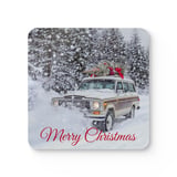Grand Wagoneer Corkwood Coaster Set, Merry Christmas The Waggy, Snowy Winter Car Coasters, Car Lover Gift, Gift for Wagoneer Fan thumbnail 4
