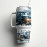 Vintage Truck 40oz Tumbler Wrap Sublimation Design, Classic Car Forest Mist PNG Digital Download for Men, Rustic Trucker Gift thumbnail 10